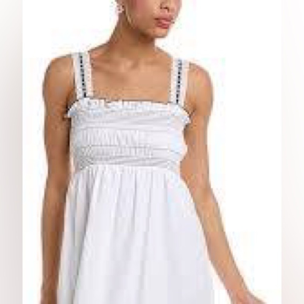 1.STATE Topstiched Smocked Bodice Maxi Dress Ultra White - XL NWT - Picture 2 of 8